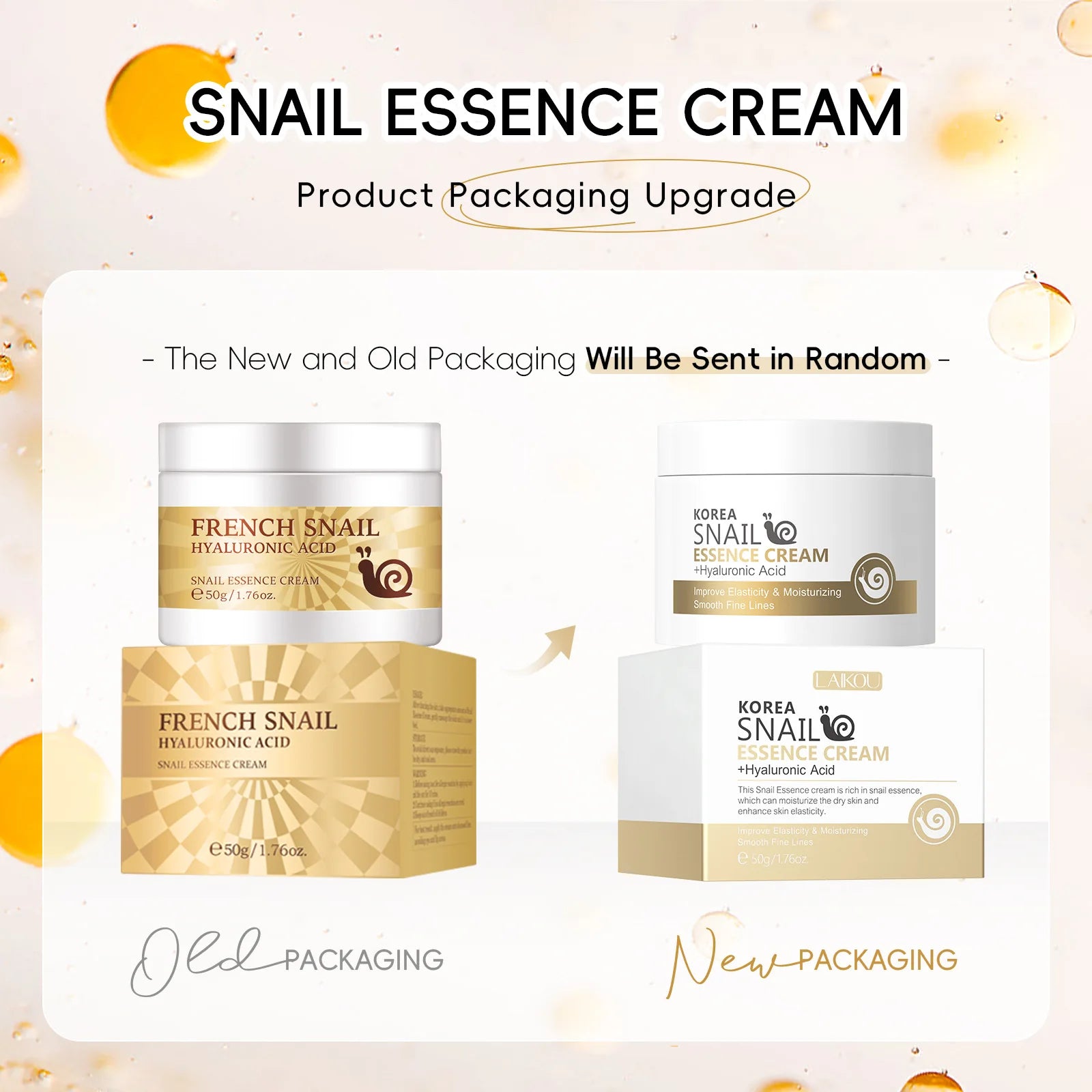 50g Snail Face Cream Improve Dry Rough Skin Smoothing Facial Hyaluronic Acid Moisturizing Nourishing Essences Cream Skin Care