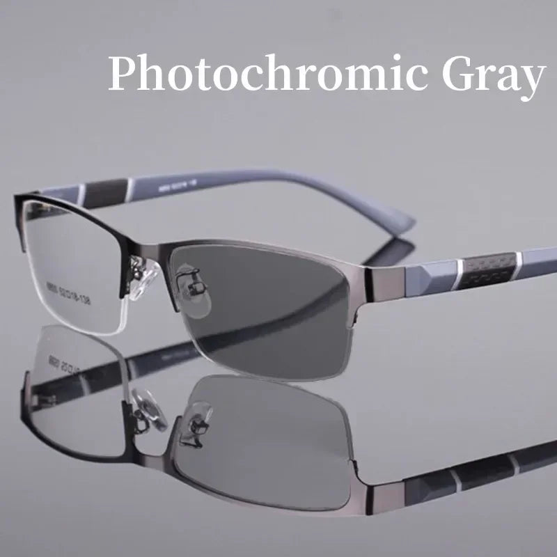 Smart Photochromic Near Sight Sun Glasses for Business Women Men Retro Metal Half Frame Myopia Eyewear Anti-UV Minus Goggles