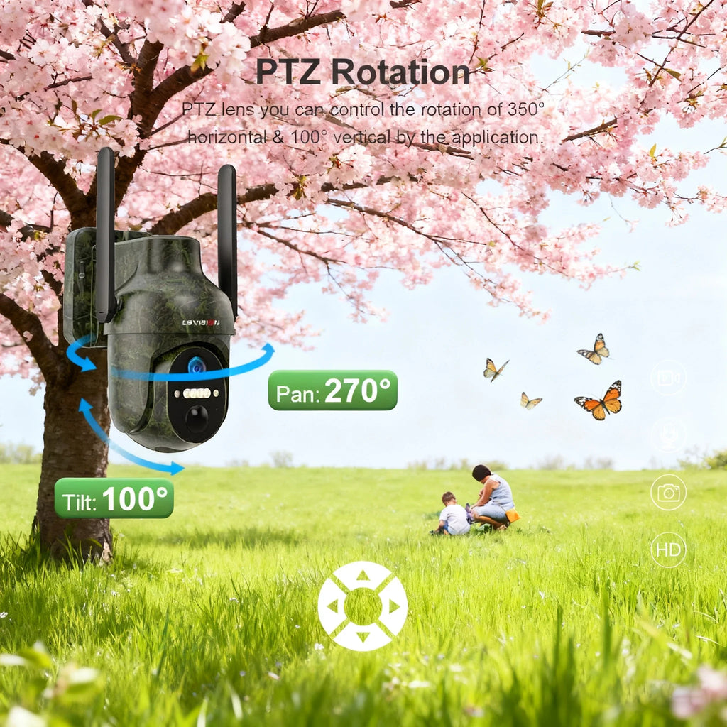 LS VISION 4MP 4G LTE Solar Trail Camera Wildlife Camera Wireless Outdoor Surveillance Cameras PIR Detection Auto Tracking UBOX