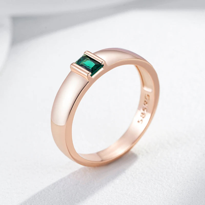 Kinel Hot 585 Rose Gold Color Simple Big Ring for Women Fashion Square Green Natural Zircon Accessories Vintage Wedding Jewelry