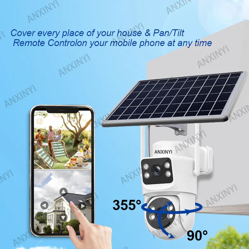EseeCloud 8MP 4K 2.4G 5G WiFi6 Dual Lens Dual Screens Mini Wireless PTZ Security Camera 4G Sim Card Outdoor Solar Camera