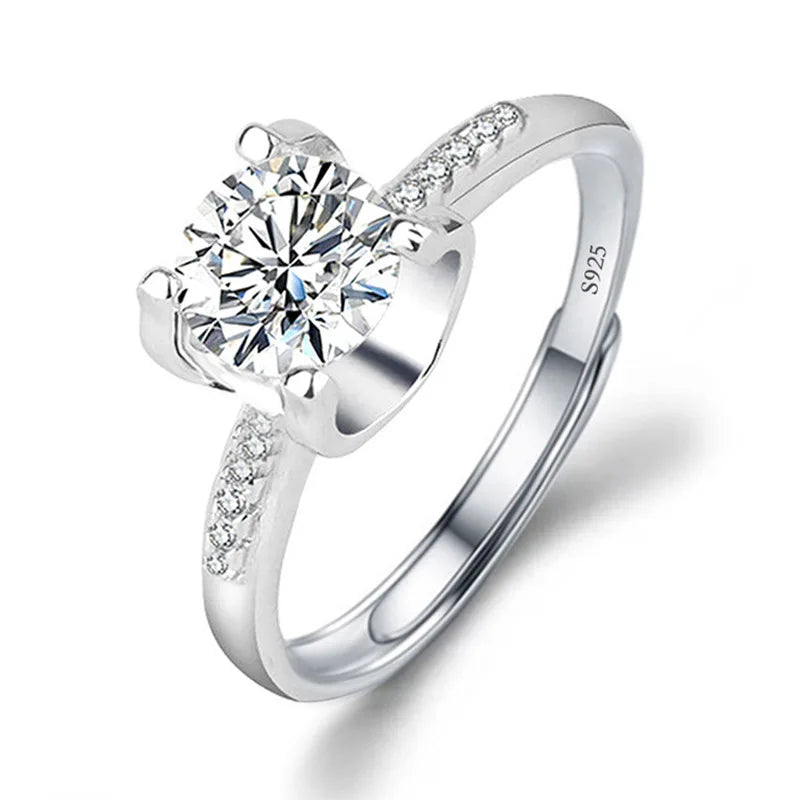 Never Fade Luxury Classic 18K White Gold Color Ring Solitaire 2 Carat Zirconia Diamant Wedding Band Women Jewelry Accessories