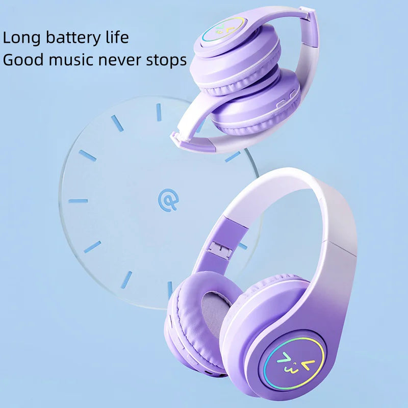 Original Wireless Bluetooth Headphones for Computer RGB Glowing Smiley Face Noise Reduction Gaming Headset Gamer Girl Bass Sport