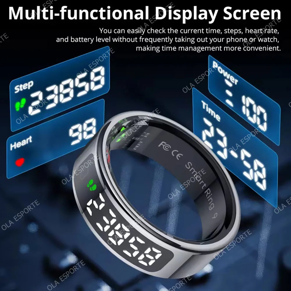 Smart Ring with Display Screen and Touch, Wireless Charging, Health Manager, Multiple Sport Mode, 5 ATM Waterproof For Men Women