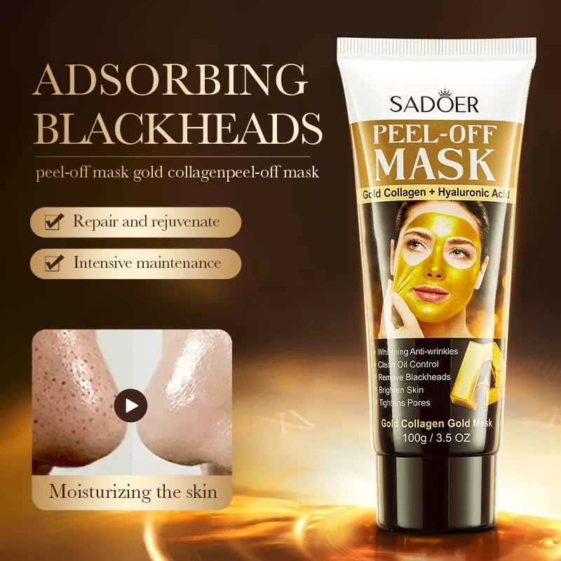 SADOER Gold Collagen  Hyaluronic Acid Masks Tearing Blackhead Removal Deep Cleaning Firming Tear Off Facial Mask Skin Care