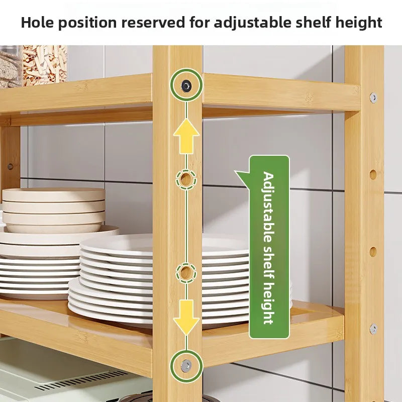 Kitchen Storage Ra Countertop Cabinet Multi-layer Partition elf Spice Microwave Pot Storage Organizer Bamboo Material