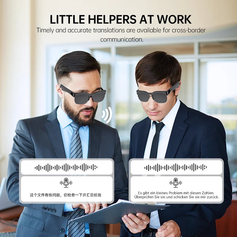 Smart Glasses, 5.0 Bluetooth Sunglasses with Open Ear Speaker, Voice Assistant Compatible, Blue Light Blocking Lens