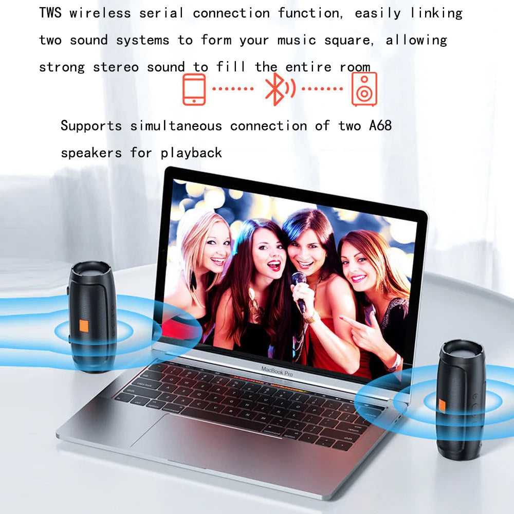 Portable Subwoofer Bluetooth Speakers Outdoor Stereo Surround Waterproof Loudspeaker Wireless Sound Box Support FM Radio TF Card