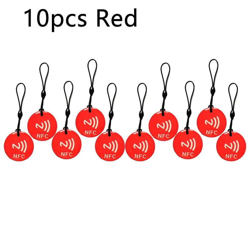 10pcs Ntag213 NFC Tag Lable Token With Rope RFID 13.56MHz 144 Bytes ISO14443A Epoxy Card 35mm Diameter For All NFC Enabled Phone