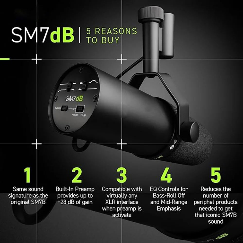 SM7dB SM7B Professional Dynamic Vocal Microphone with Built-in Preamplifier for Live Streaming Recording Studio & Podcast