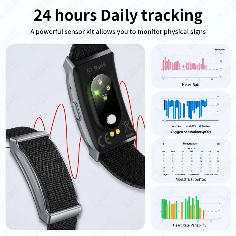 LIGE Smart Bracelet Heart Rate Blood Oxygen Monitor Pedometer Waterproof Sports Fitness Tracker Watch Men Women Electronic Band