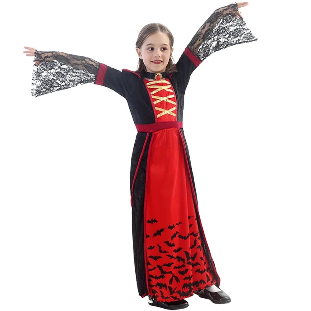 Halloween Costumes Children Horror Vampire Holiday Party Fancy Dress Flare Sleeve Stage Performance Clothes Girl Cosplay Dress