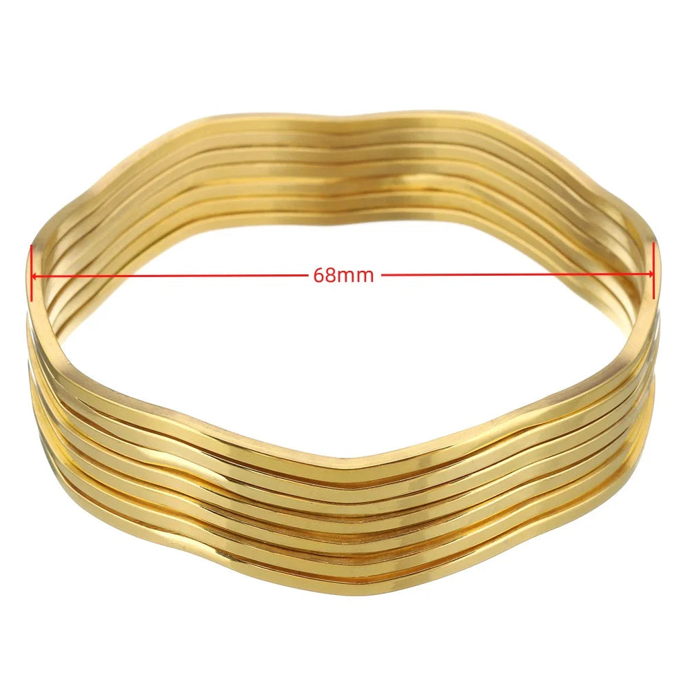 7PCs/Set New Fashion Roman style Stainless Steel Bangle gold color Lover Charm Bracelet for Women Brand Gold Wide Cuff Bangle