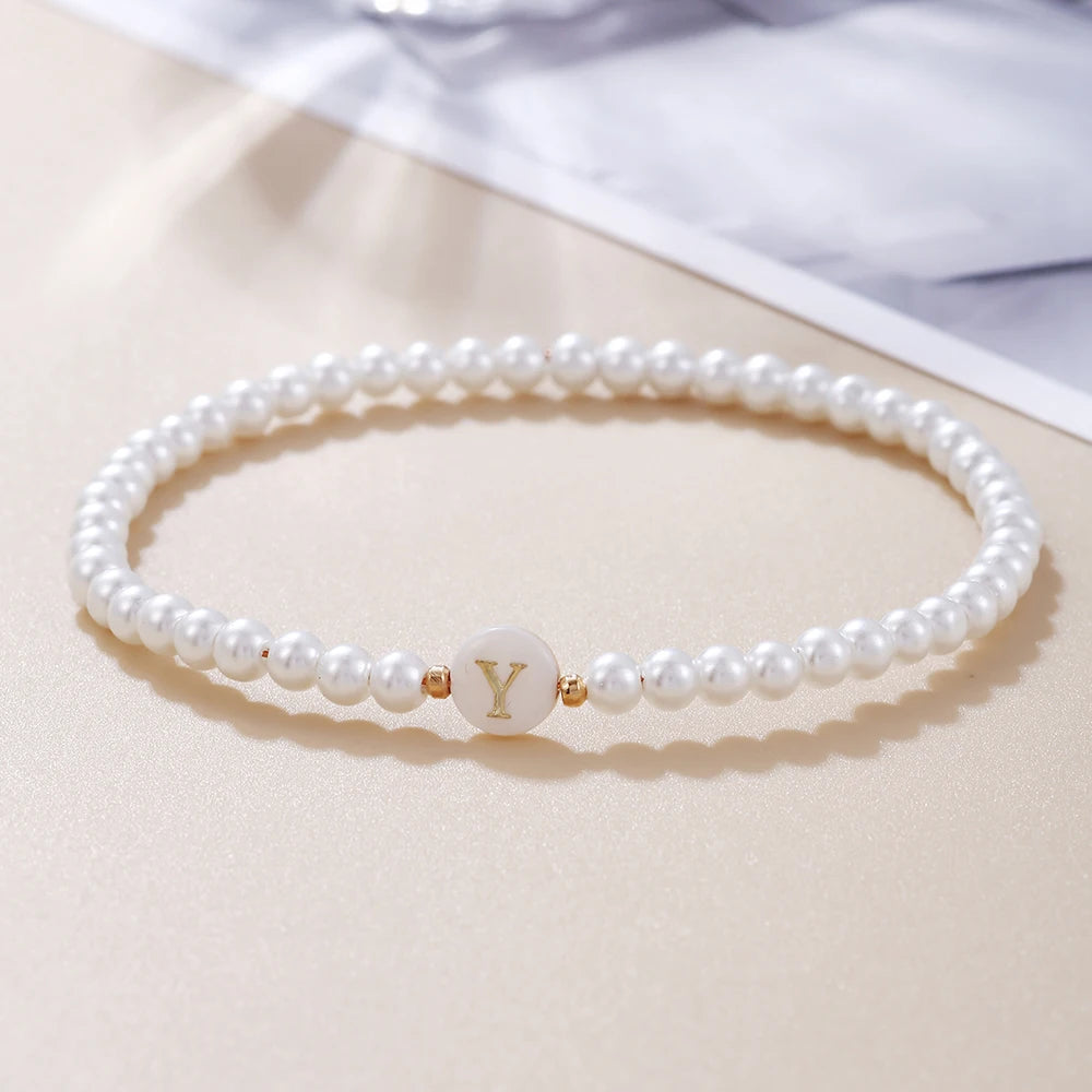 New Fashion 26 Letter Bracelet Women Temperament Handmade Simulated Pearl Bead Bracelet For Women Jewelry Gift