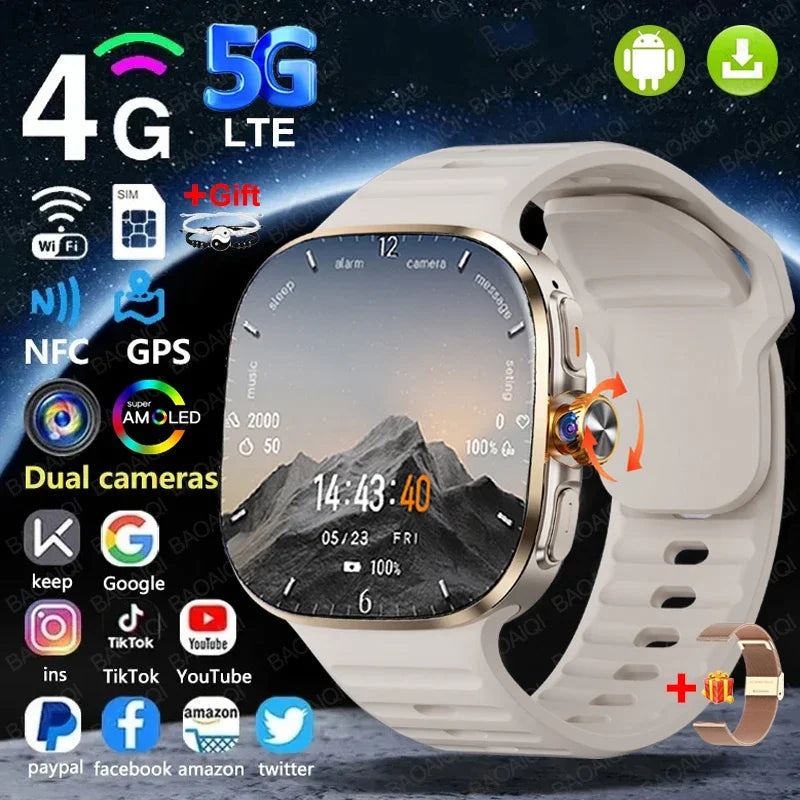 New Large Screen Smartwatch 4G/5G SIM Card Android 10.0 AMOLED 2.4 inch 900W Pull-out Swivel Camera smart watches 16GB+256GB RAM