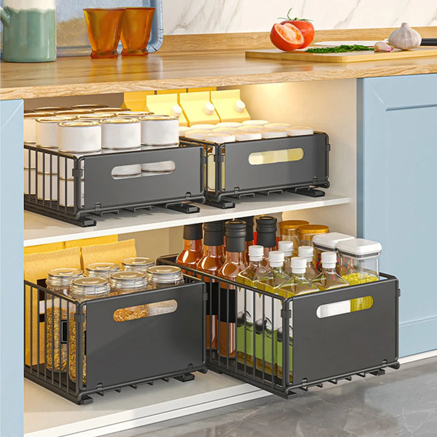 Kitchen Storage Rack Pull Out Cabinet Organizer Slide Drawer Storage Tray Seasoning Bottle Spice Storage Rack Kitchen Organizer