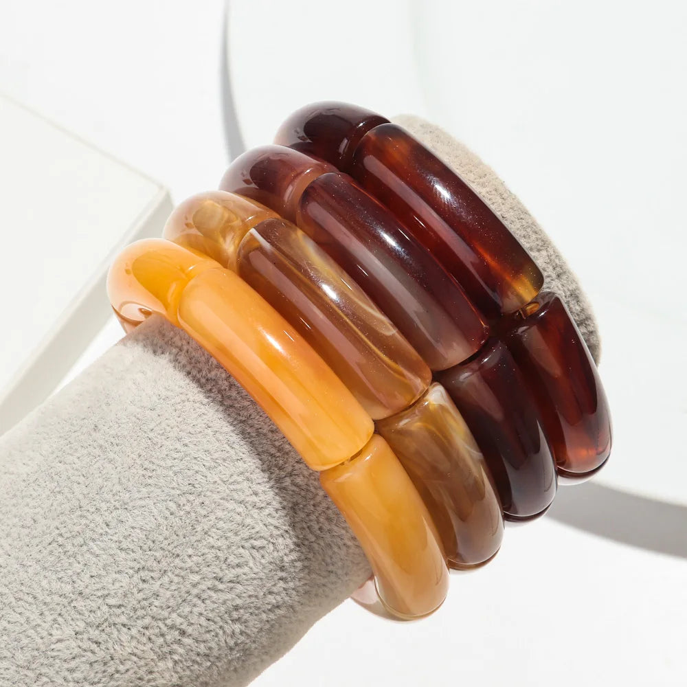 Fashion Acrylic 4PCS/Set Resin Amber Bamboo Bead Elastic Bracelet Bangles Tube Beads Handmake 2024 Trendy Designer Bracelet Set