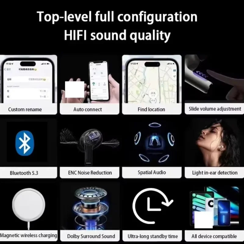 2025 New Pro 2 Wireless Bluetooth Earbuds with USB-C Type-C Cable and Active Noise Cancelling Gaming Headset