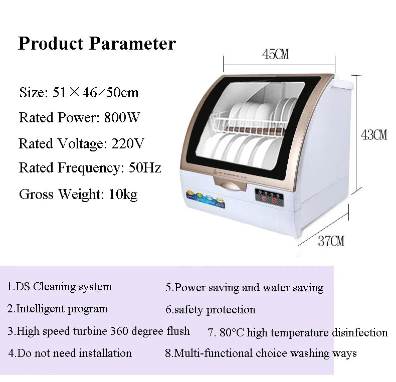 Household Dishwasher Desktop Drying Disinfection Cabinet 360 degrees Intelligent Automatic Spray Dish Washing Machine