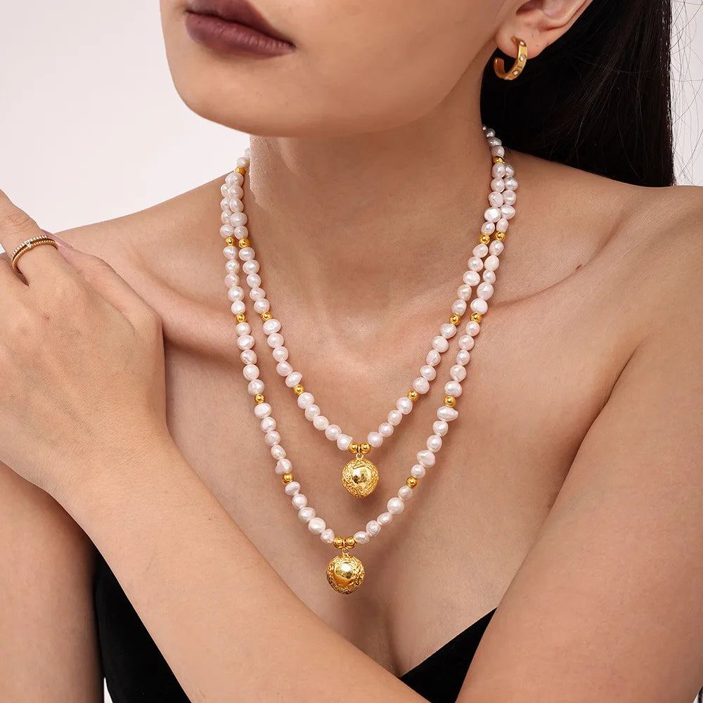 Gorgeous Necklace for Women Fresh Water Pearl Copper Gold Plated Pendant Chain Fashion Luxury Jewelry Gift