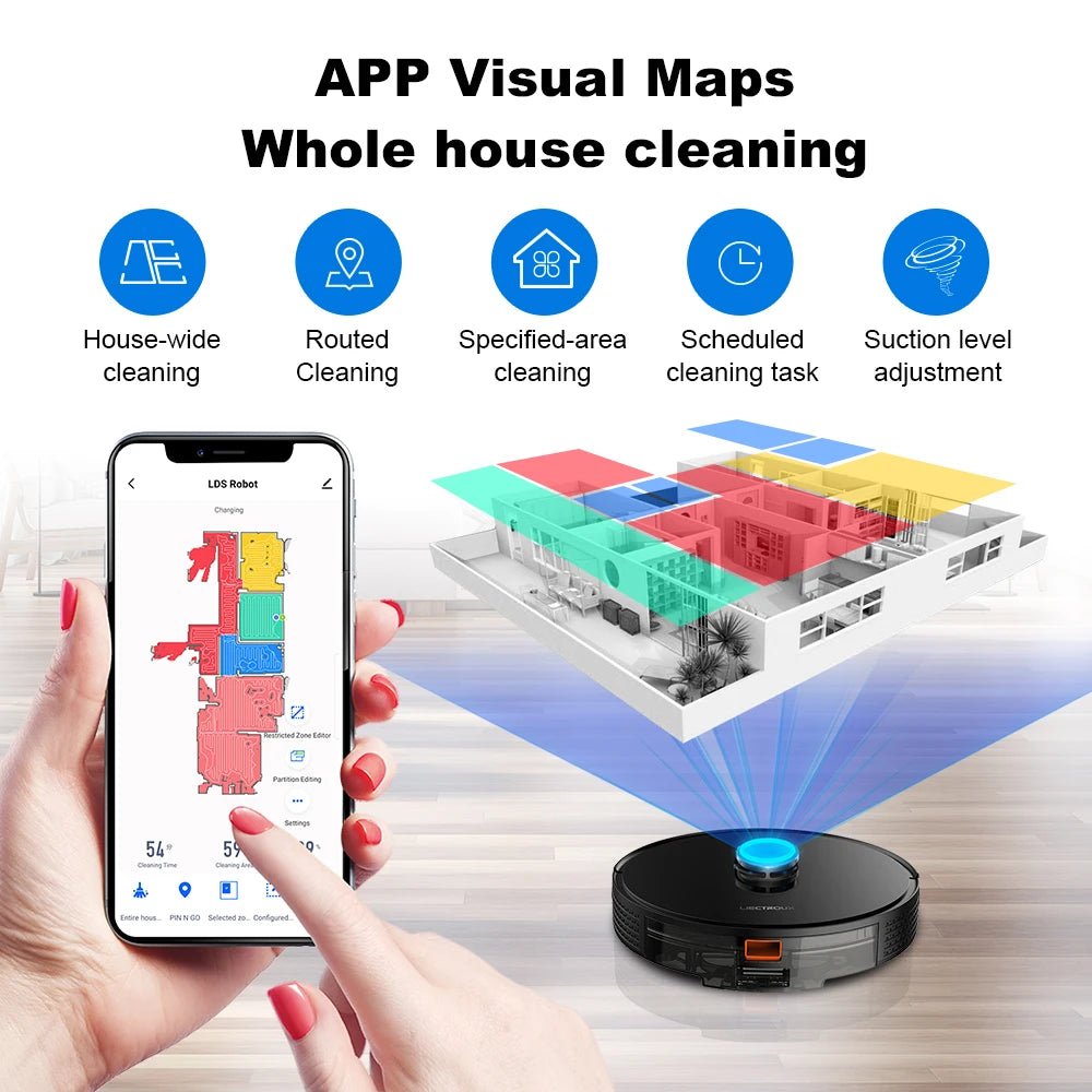 Liectroux / LILIN X6 Robot Vacuum Cleaner,Laser System,Wet Dry Mopping,6500Pa, Multi-Floor Map,Zone Cleaning,APP Restricted Area