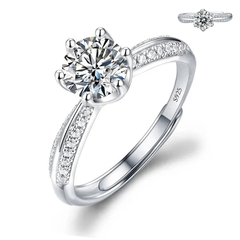 Never Fade Luxury Classic 18K White Gold Color Ring Solitaire 2 Carat Zirconia Diamant Wedding Band Women Jewelry Accessories