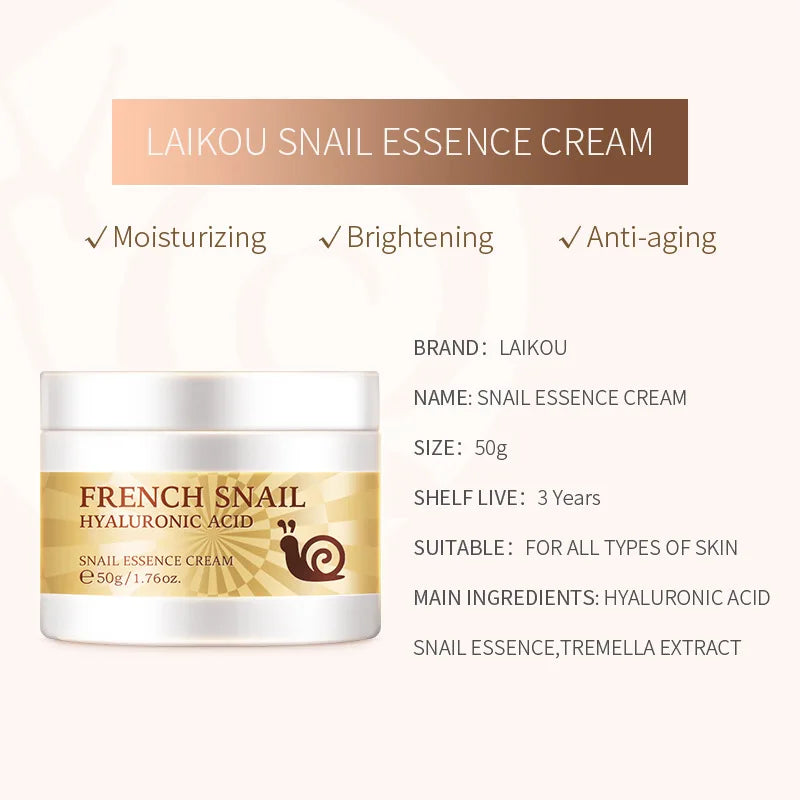 Face Cream 50g LAIKOU Snail  Moisturizing Refreshing Cream Collagen  for Improve Cracked Nourishing Day Cream