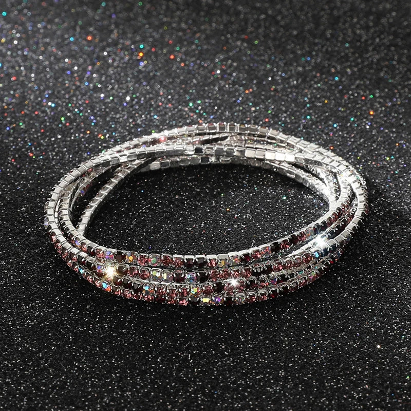 5Pcs/Lot Elastic Crystal Bracelets 2mm Charming Gold Color Crystal Rhinestones Metal Bangle Bracelet Jewelry DIY Gift