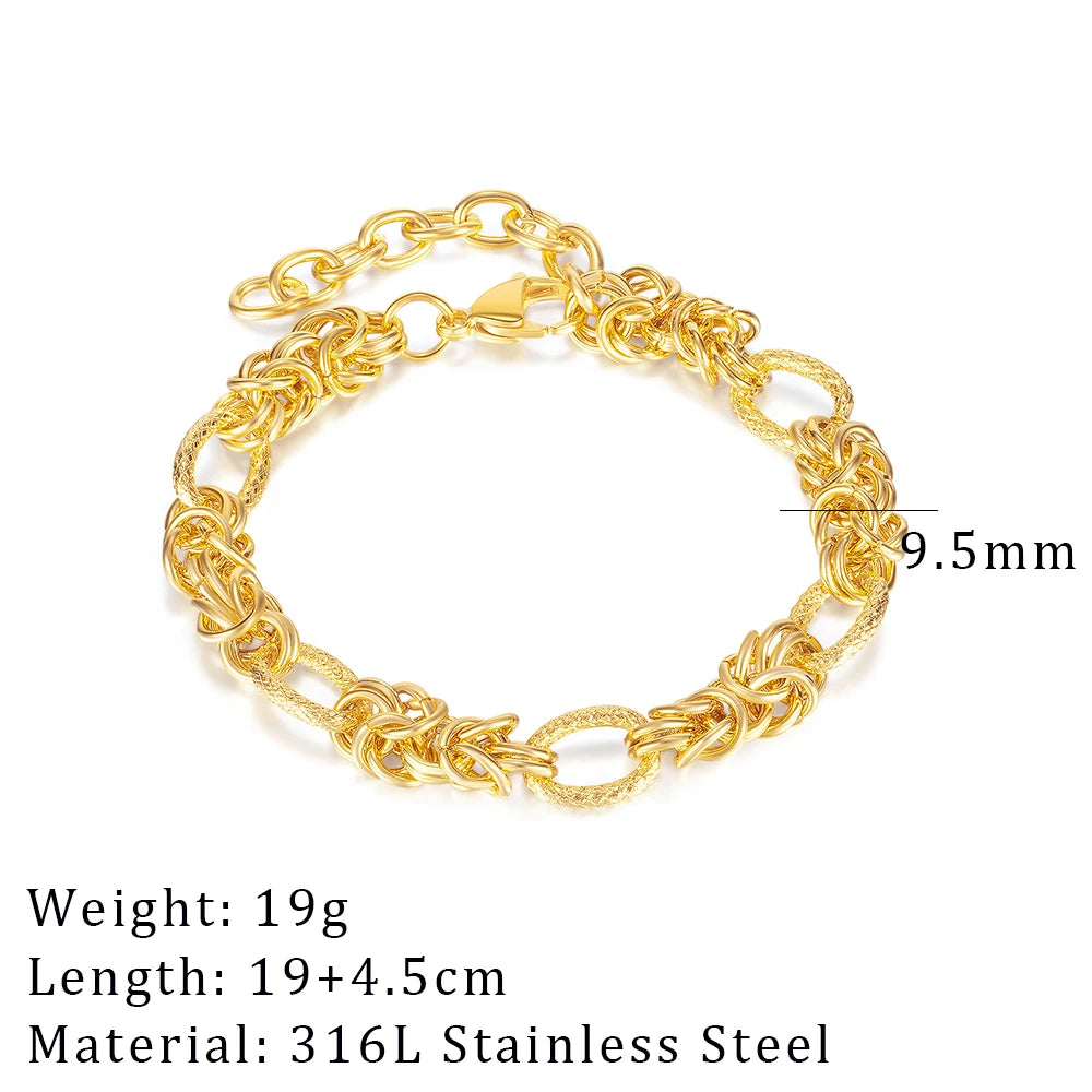 2024 New Wide Chunky Twist Bracelets For Women Gold Color Stainless Steel Link Cubic Chain Bangle Gift