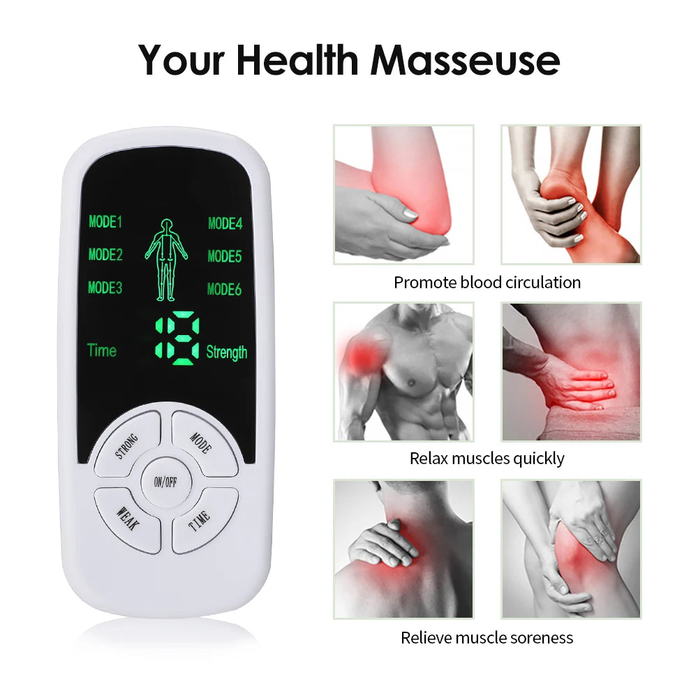 6 Modes Tens Electric Massager Muscle Relax Device Full Body Stimulator Back Waist Knee Healthy Care Patchs Digital Massage Tool