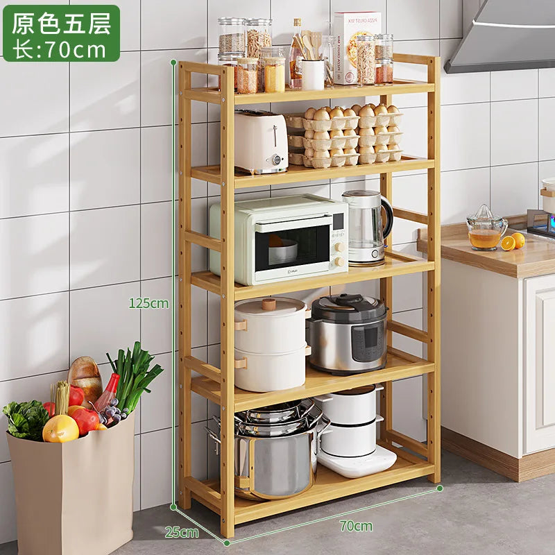 Kitchen Storage Ra Countertop Cabinet Multi-layer Partition elf Spice Microwave Pot Storage Organizer Bamboo Material