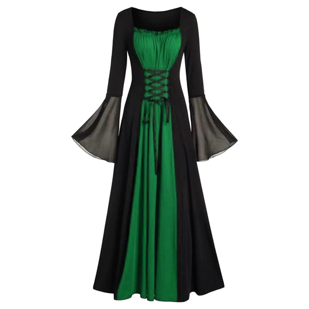 Halloween Medieval Dresses For Women Costumes Trumpet Sleeves Gothic Retro Gown Strap High Waist Cosplay Dress Dress Up Party