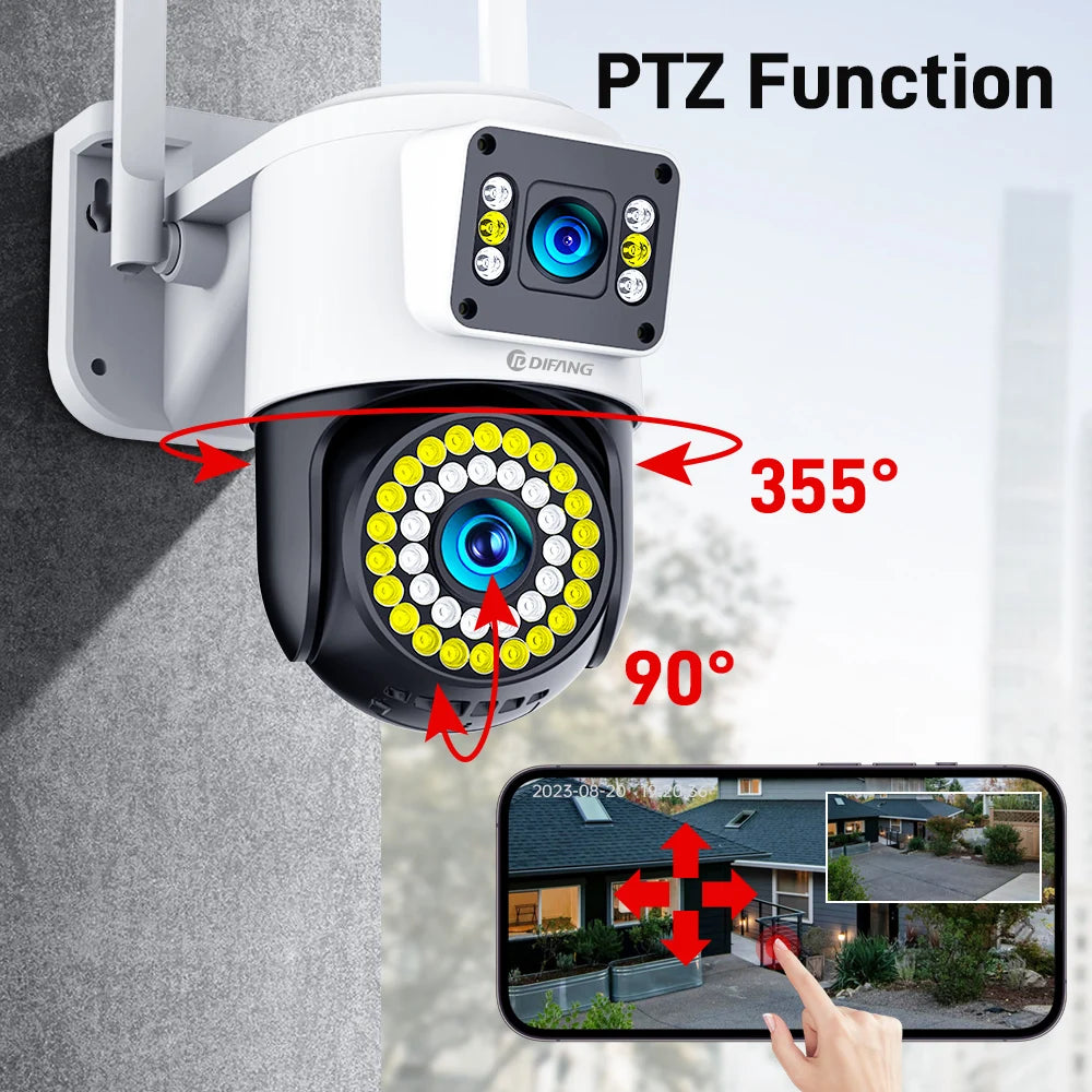 4K 8MP WiFi Camera Outdoor Dual Lens Dual Screen CCTV Security Protection Ai Tracking  Street Cam Surveillance Yoosee