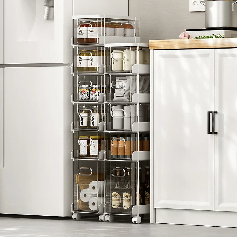 Kitchen Gap Storage Shelf Drawer-Type Narrow Side Cabinet Bathroom Organizer with Wheels for Multi-Function，Gap Storage Cabinet,