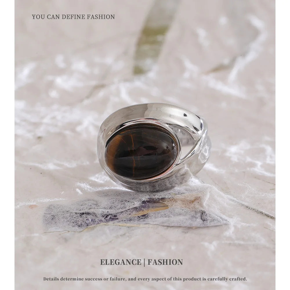 NiNice Stainless Steel Ring Natural Tiger Eye Stone Waterproof Popular Personalized Fashion Design Wholesale