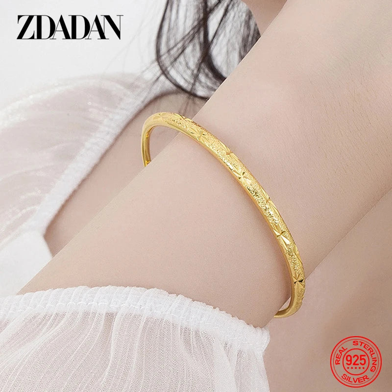 ZDADAN 925 Silver 18K Gold Simple Adjustable Bracelet Bangle For Women Wedding Fashion Jewelry