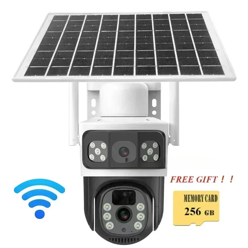 4K 8MP 4G Dual Lens Solar Camera Free 256G Memory Gift Dual Screens Tracking Outdoor WIFI Security CCTV Surveillance IP Camera