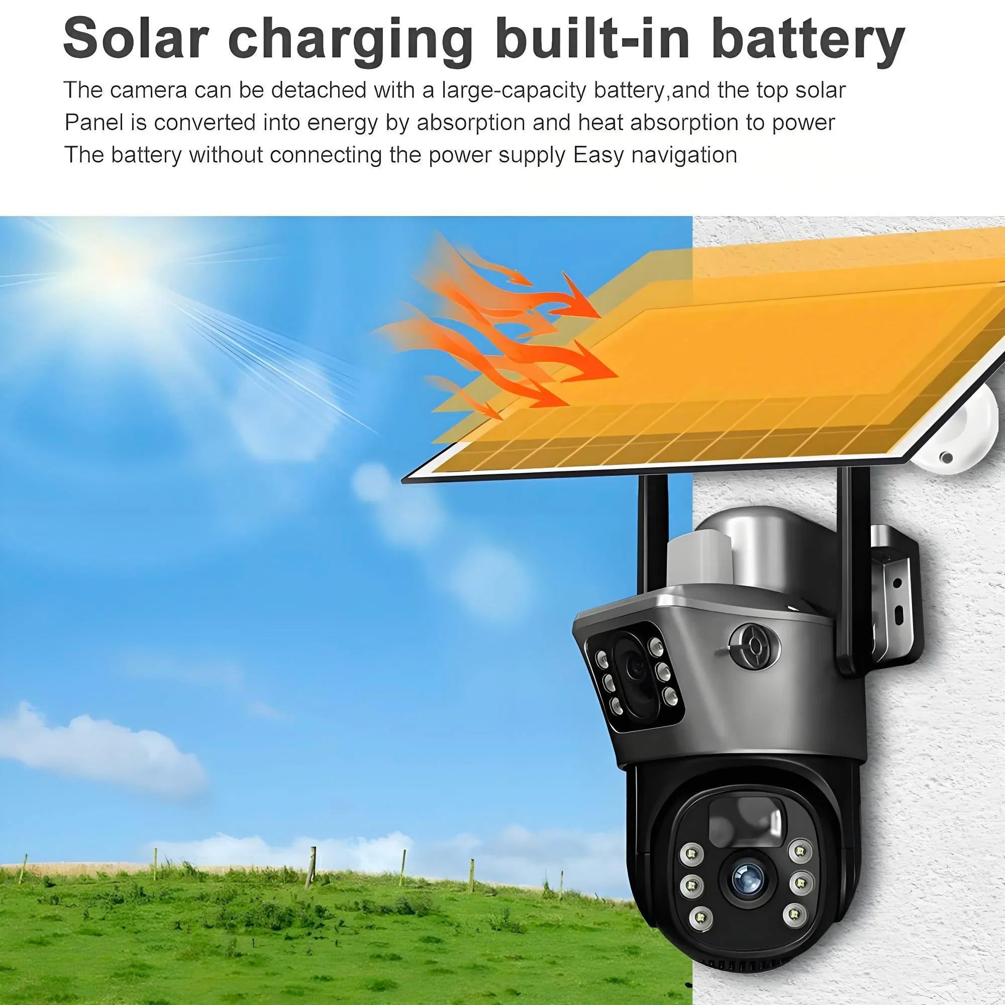 V380 Solar Camera 4K 4G Sim 8MP Dual Lens Wireless WiFi Monitoring Camera PIR Mobile Detection Outdoor Safety Waterproof Camera