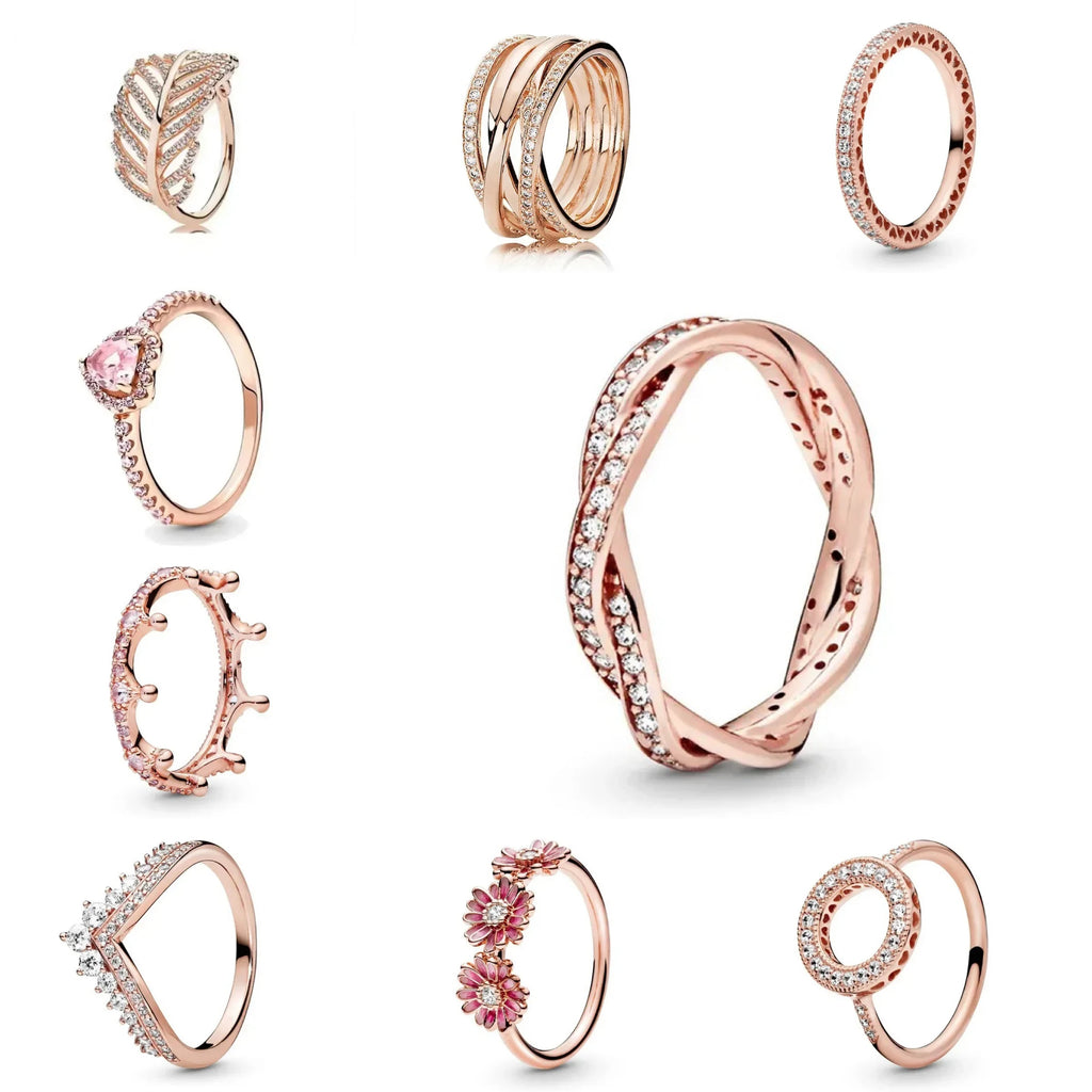 2025 New 925 Sterling Silver Sophisticated Rose Gold Radiant Crown Round Heart Ring Timeless Luxury Charm Jewelry Sweet Gifts