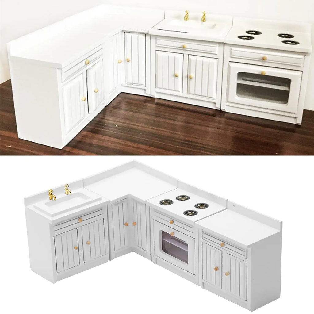 1:12 Dollhouse Miniature Kitchen Full Deluxe Kit Birch Wood Kitchen Cabinet Modern Furniture DIY