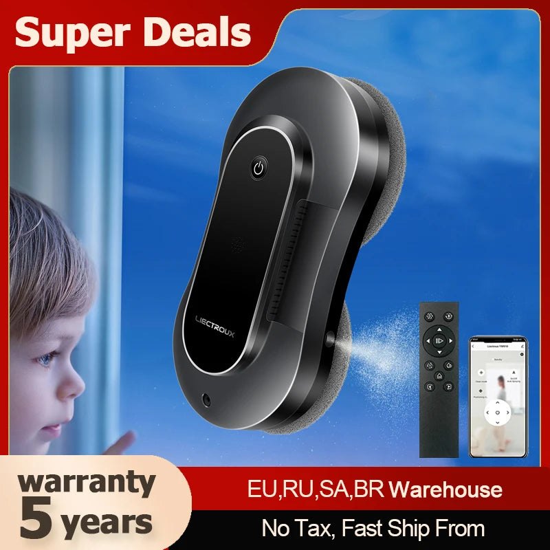 Window Cleaning Robot Liectroux YW810,2-Way Water Spray,Smart Memory,Laser Sensor,Ultra-thin Robot vacuum cleaner, APP Control