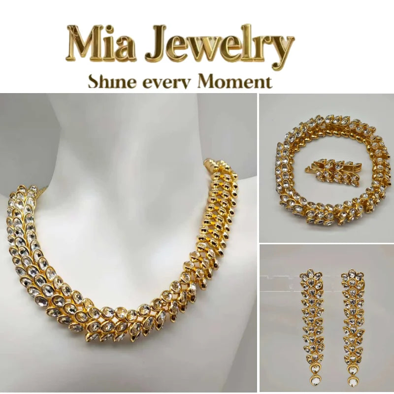 New Light Luxury Exquisite Women's Necklace Romantic 2025 Crystal Necklace Earrings Bracelet Jewelry Set