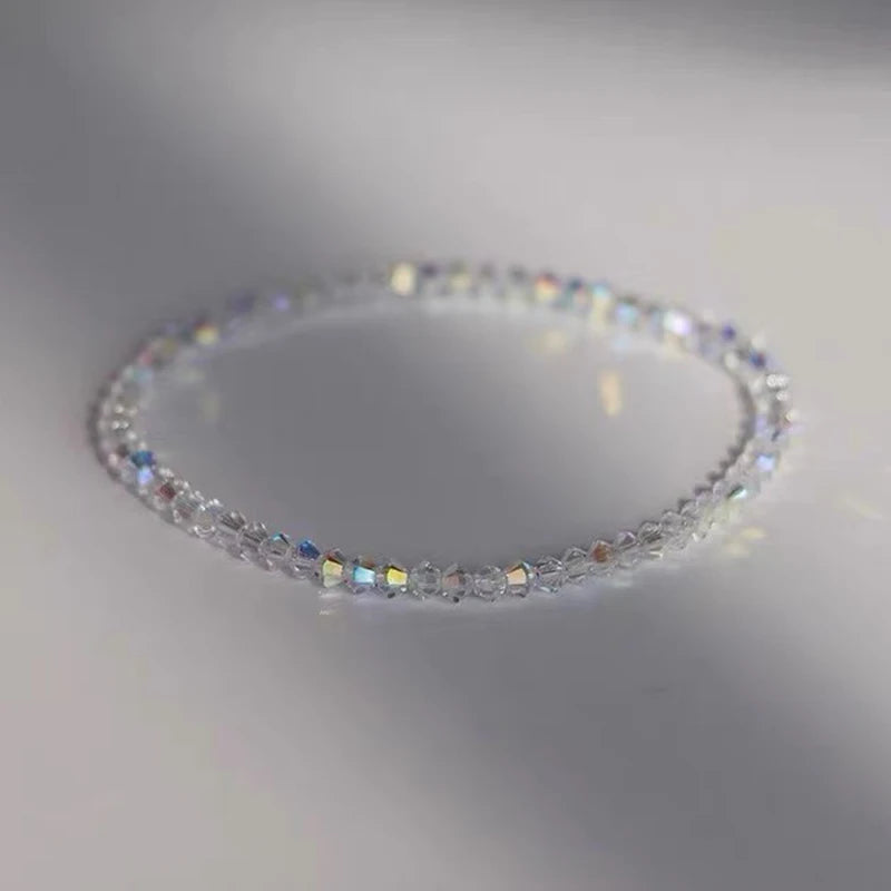Shiny Transparent White Thin Crystal Bracelet For Women Simple Refracted Colorful Light Stretch Bracelet 2022 Jewelry Party Gift