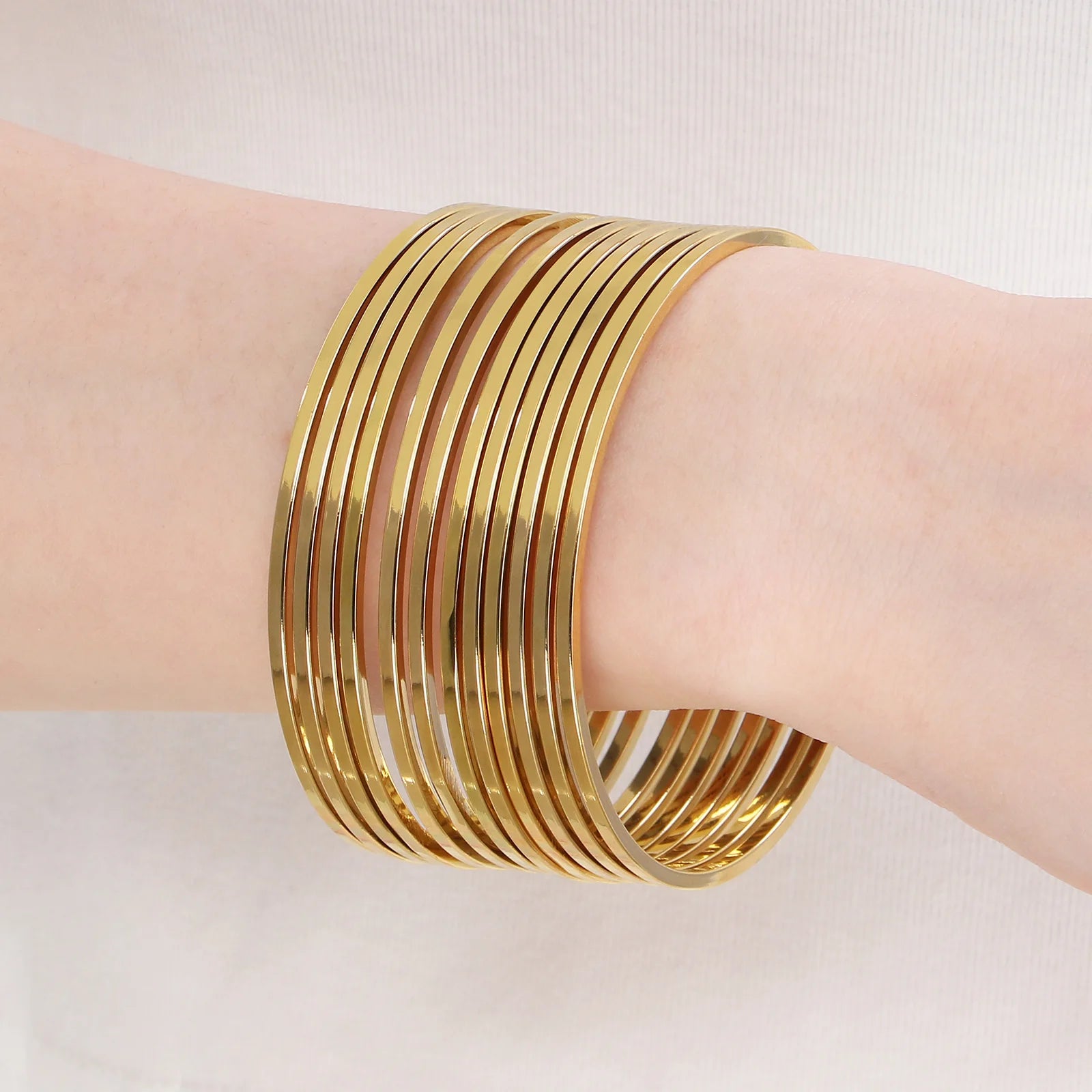 New 2mm Stainless Steel Bangles For Women Indian Multiple Layer Round Women Bracelet Gold Color Wedding Engagement Jewelry Gifts