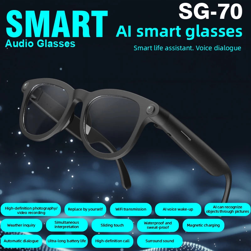 New Smart Wireless Calls Earphones Bluetooth Voice Assistant Color Change Lenses AI Smart Glasses 2025