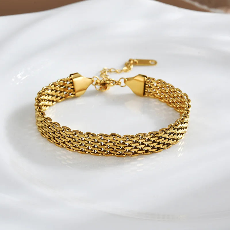 LAMENGLY 316L Stainless Steel Temperament Wide Snake Bone Chain Bracelet For Women Girl Light Luxury Non-Fading Wrist Chain