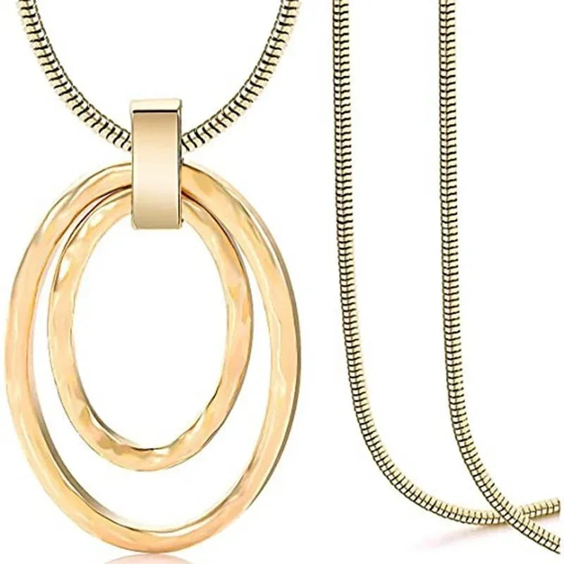New Fashion Large Double Circle Pendant Necklace Fashion Simple Sweater Chain