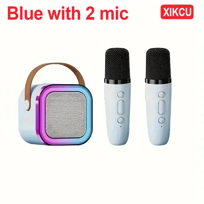 XIKCU K12 Portable Bluetooth 5.3 Karaoke Machine PA Speaker System with 1-2 Wireless Microphones Home Family Singing Children's