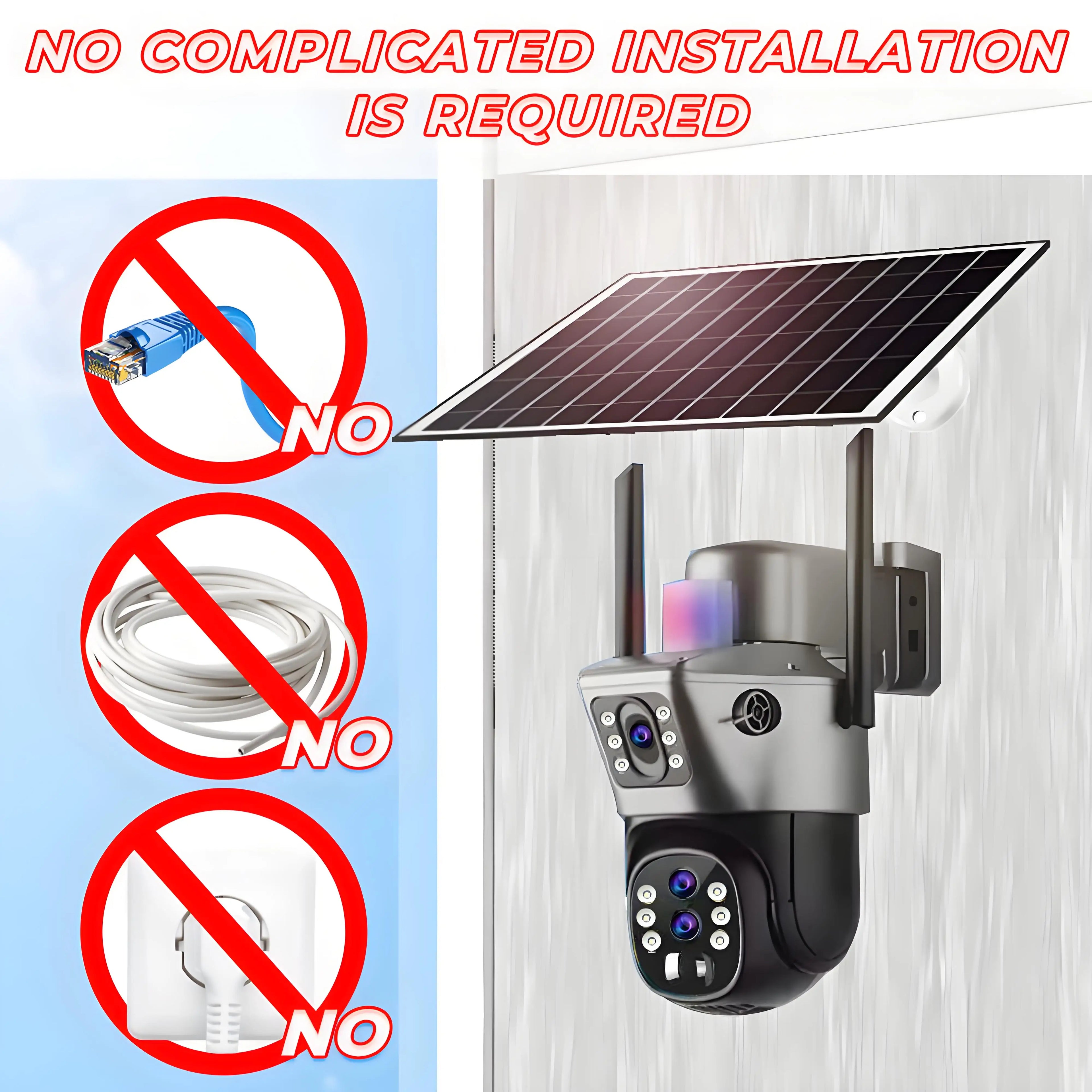 10x Zoom 4G SIM Solar Camera Outdoor 6K 12MP Three Lens HD Night Vision IP Surveillance Camera Security Protection  PTZ CCTV Cam