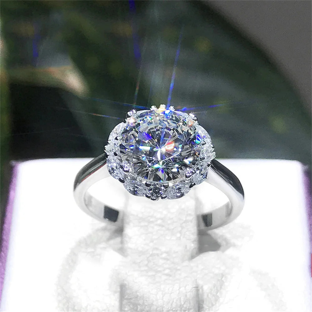 Popular Queen Big 5-carat Imitation Moissanite High Carbon Zircon Ring Adjustable Proposal Wedding Party Jewelry Give Gift box